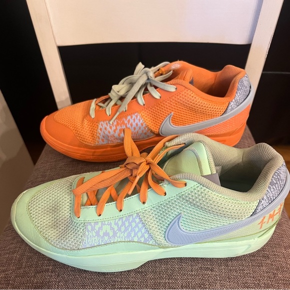 THE MISMATCHED NIKE JA 1 “BRIGHT MANDARIN/VAPOR GREEN Size 12 - Picture 2 of 7